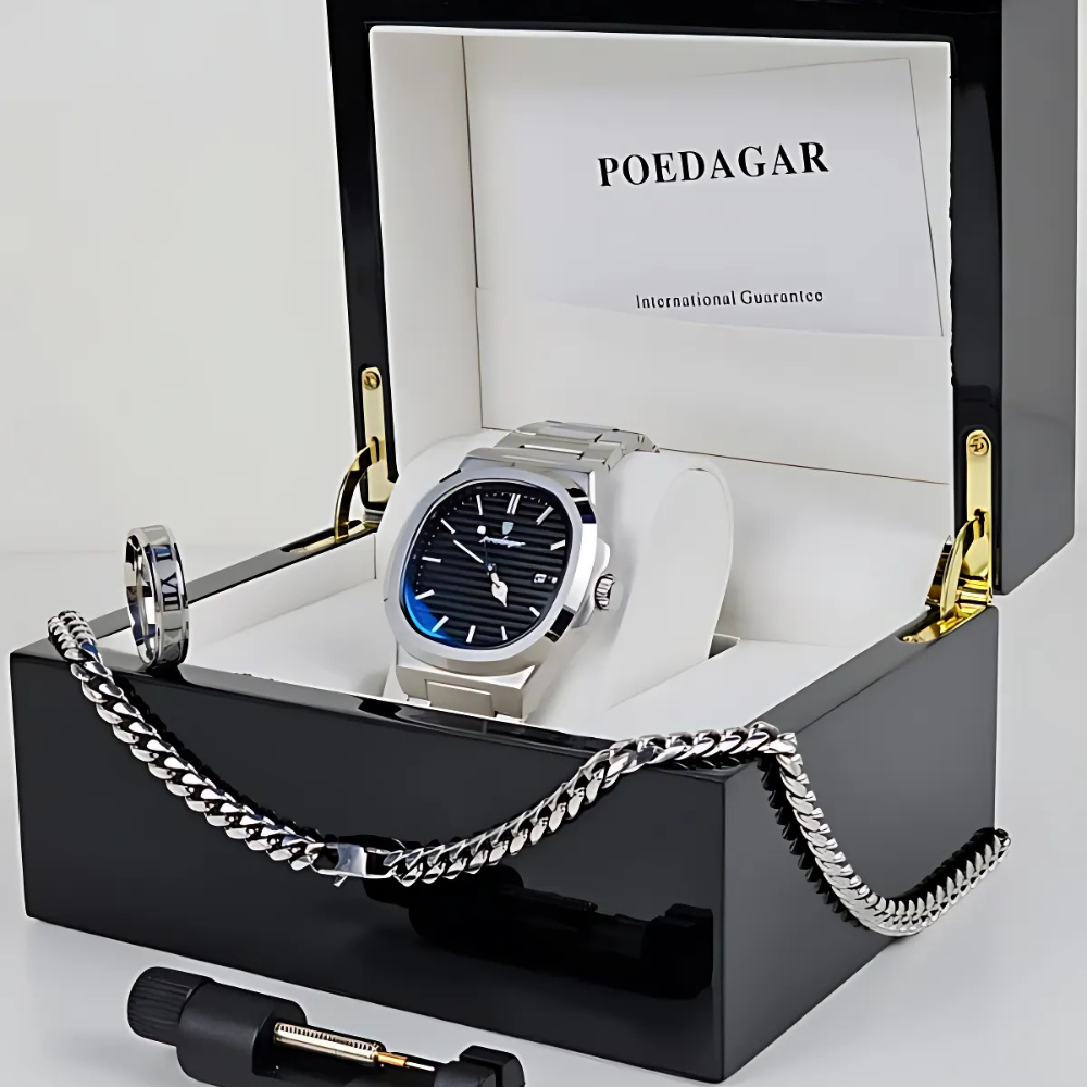Combo Relógio Poedagar Silver + Relógio All Black [COMPRE 1 LEVE 2]