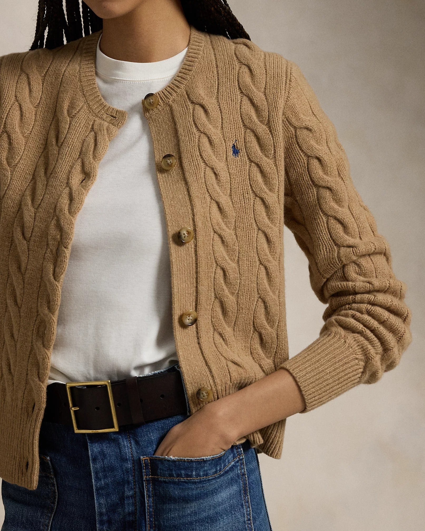 Cardigan de Lã e Cashmere em Tricô Trançado